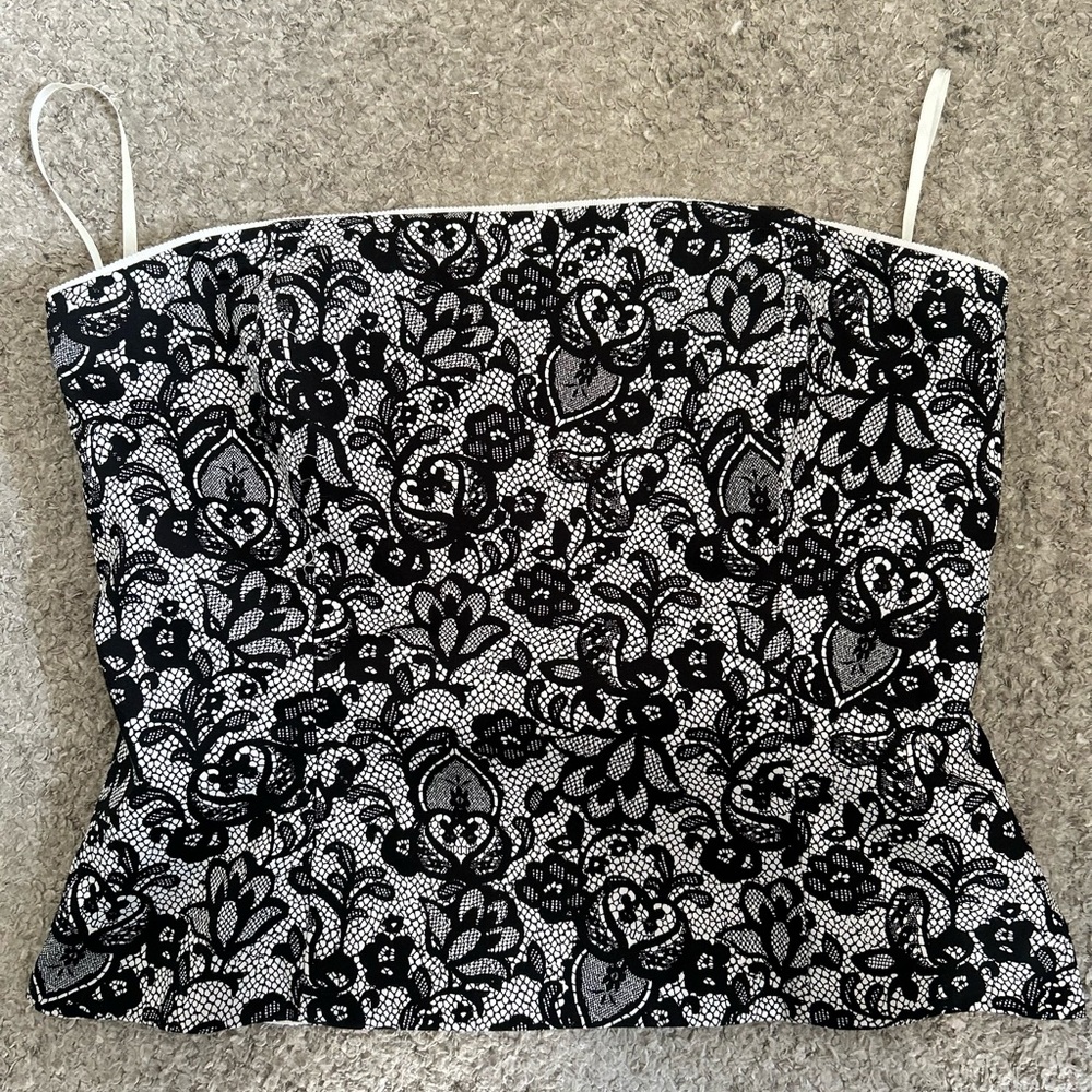 White House Black Market Ivory and Black Lace Top